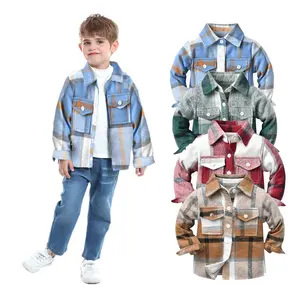 C1695 çocuk Boys ekose uzun kollu gömlek bahar sonbahar çocuk giysileri İngiliz tarzı taşlama gömlek ceket Boy bluz için üst