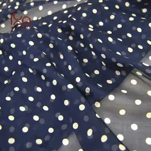 Polka Dot Digital Printed Custom Black Soft Pure 100% Silk Chiffon Fabrics For Clothing