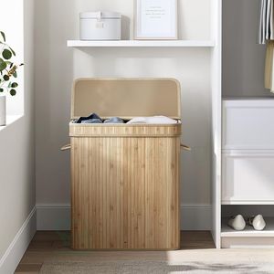 Large Capacity Eco-Friendly Bamboo <b>Laundry</b> <b>Basket</b> with Lid and Handles for Modern Bathroom Clothing Organizer - Product Image 3