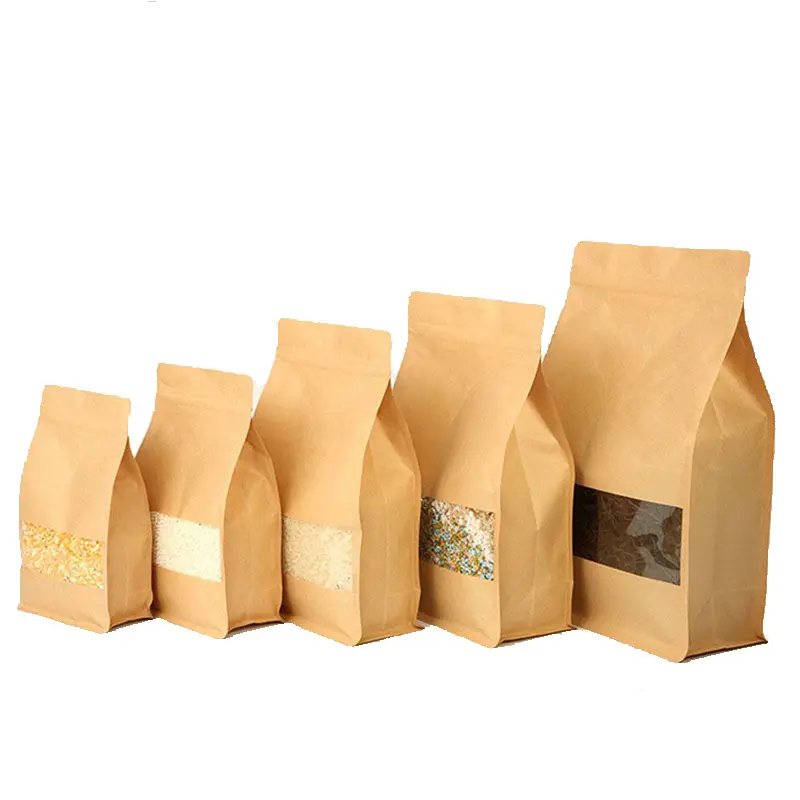 Resealable Kraft Paper Stand up Pouches Moisture Proof Zip Lock Food Packaging with Gravure Printing