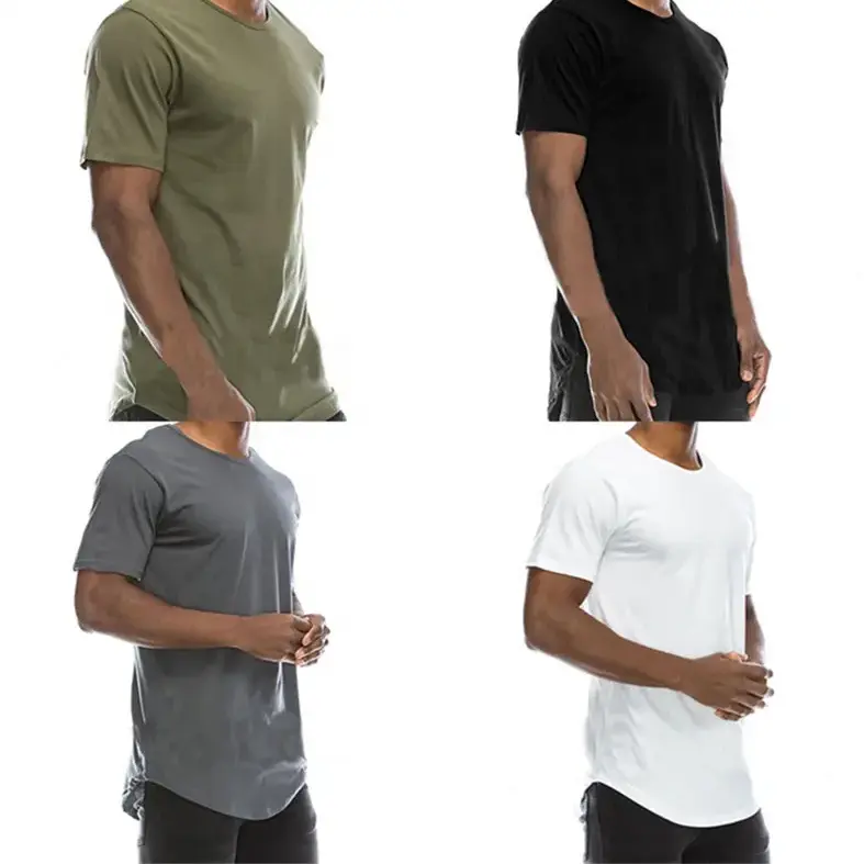 新モデル綿100% 通気性ソリッドTシャツカーブ裾TシャツブランクロングテールTシャツ