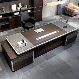 Muebles comerciales de madera negra para oficina, conjunto de silla y mesa en forma de l, ejecutiva, escritorio de oficina