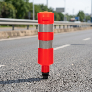 Delimitador de Tráfico de Material PE Duradero de 820 mm, Poste de Advertencia de Goma Resistente a los Rayos UV, Naranja y Negro, 200 mm de Diámetro, Base de 250 mm, para Carreteras - Product Image 3