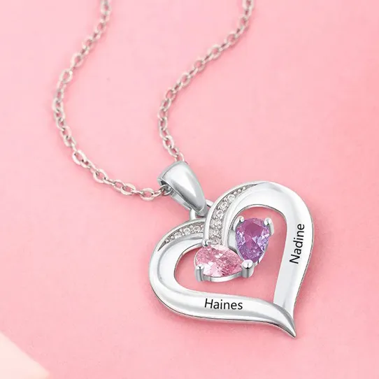 Wholesale customizable engrave 925 sterling silver heart cz pendant necklace for women