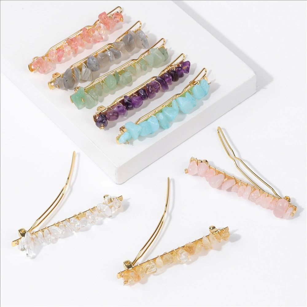 Summer Natural Amethyst Crystal Chips Hair Clips Healing  display picture 1