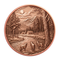 Pièce de monnaie en cuivre 1 oz 999 pur, haute relief 3D, motif Pack de loups, Lune, Ruisseau, Cabane, Montagne, Forêt sauvage, pièce de collection