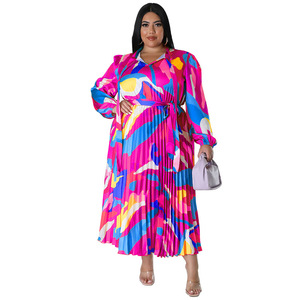 <span class=keywords><strong>Abito</strong></span> da donna bestseller a maniche lunghe stampato plissettato <span class=keywords><strong>taglie</strong></span> <span class=keywords><strong>forti</strong></span> - Product Image 2