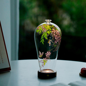 Vase en verre transparent pour fleurs de glycine, ornement hydroponique avec éclairage d'ambiance pour la décoration du salon - Product Image 2