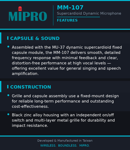 Micrófono dinámico MIPRO Tough Durable Live Sound con carcasa metálica, micrófono con cable para educación, micrófono profesional. - Product Image 5