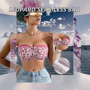 Sujetador sin aros con estampado de leopardo, transpirable, de una pieza, push-up, sin costuras, de seda helada, antideslizante, con cierre frontal, copa S, sin espalda - Product Image 2