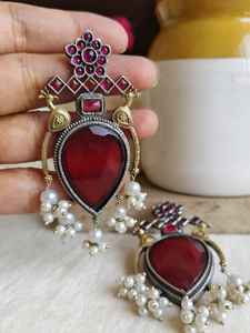 ต่างหูเงินมีสไตล์จากสารออกซิไดซ์ทำจากหิน Monalisa เป็นผลิตภัณฑ์แฮนด์เมดจำนวนมาก - Product Image 2