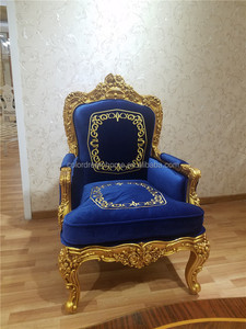 Set Sofa <span class=keywords><strong>Dubai</strong></span> Emas Royal biru beludru, set sofa klasik aksen kayu - Product Image 4