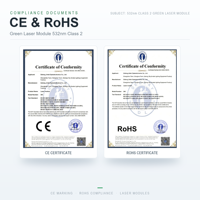 Module laser vert 532nm Classe 2 pour équipement extérieur et accessoires d'éclairage de camping CE RoHS OEM ODM Vente en gros