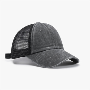 Casquette de baseball classique en maille, style trucker, délavée, respirante, réglable, à <span class=keywords><strong>fermeture</strong></span> <span class=keywords><strong>snapback</strong></span>, pour usage quotidien, avec dos en maille, OEM/ODM - Product Image 3