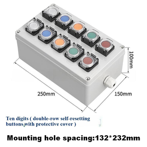 Boîtier de boutons à 10 voies à réinitialisation automatique avec couvercle de protection, station de montage en surface à double rangée, étanche IP65 - Product Image 2