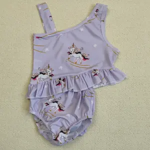 Quick Dry Custom New Fashion 1 Piece Kids Swimwear Single Side Suspender Summer Holiday Girls Swimsuit