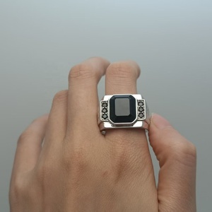 Anello da uomo <span class=keywords><strong>ottomano</strong></span> <span class=keywords><strong>turco</strong></span> argento 925 grande quadrato nero agata Hip Hop anello gioiello resistente - Product Image 4