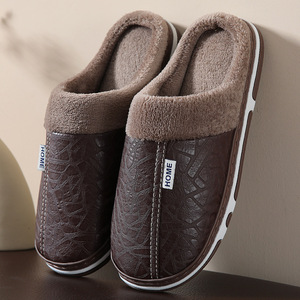 Quality Guaranteed Indoor Home Warm <b>Fluffy</b> Fur PU Leather Cotton Lining Non Slip for Male Non-Slip Outdoor Household <b>Slippers</b> - Product Image 6