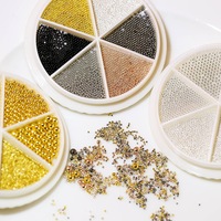 6 grilles d'or argenté Rose or noir ongles métal mini perles multi taille ronde en acier ongles caviar perles pour accessoire d'art d'ongle