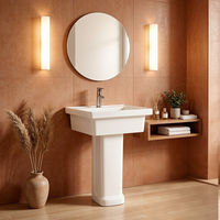 Vente en gros usine : Lavabo sur pied carré moderne en céramique blanche, facile à nettoyer, pour salle de bain, hôtel, buanderie