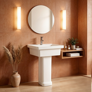 Lavabo Cuadrado de Cerámica Blanco Moderno al por Mayor de Fábrica, Fácil de Limpiar, Sanitario, para Baño, Hotel, Lavandería - Product Image 3