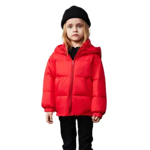 Unisex Chinese Red Children's Down Jacket Coat Waterproof And Windproof With Zipper Closure Solid Print Nylon Material