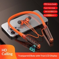 Earphone Nirkabel Leher dengan Slot Kartu, Tahan Air, Bass Berat, Layar Digital untuk Olahraga Lari
