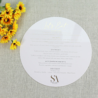 Definición Restaurante Popular Forma redonda Espesor 2mm Acrílico blanco Tarjeta de menú de invitados para fiesta de eventos