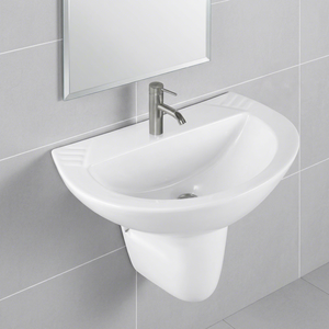 Vistaar Capri Space Saving <b>Wall</b> Hung Half Pedestal Ceramic Wash Basin Sink For Villa Project Supply - Product Image 3