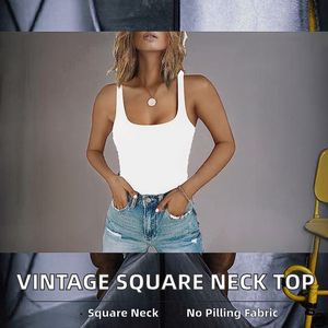 OEM/ODM Camisetas sin mangas vintage para mujer con cuello cuadrado, antipilling, doble forro y logo frontal, color blanco, talla M - Product Image 2