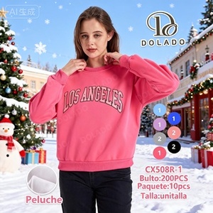 Sudadera Rosa de Mujer Los Ángeles, Cuello Redondo, Manga Larga, 100% Algodón, Informal, con Diseño de Letras Estampadas en la Parte Delantera - Product Image 3