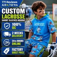 Hoodie dan Celana Pendek Lacrosse Lengan Pendek FQ Custom dengan Kantong, Cetak Sublimasi, Set Hoodie dan Celana Pendek Lacrosse untuk Remaja