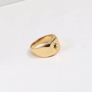 No Fade Jewelry Stainless Steel PVD Plated North Star Black Cz Signet <b>Ring</b> - Product Image 2