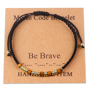 EW-pulsera tejida con código Morse para mujer, joyería de moda, brazalete con cuentas de madera - Product Image 5