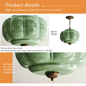 Lampadario Moderno Decorativo a Sospensione in Vetro a Forma di Lanterna a Zucca per Isola Cucina in Stile Nordico con Finitura in Ottone Anticato - Product Image 4