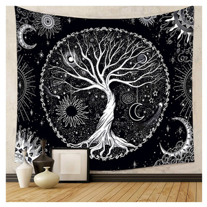 Nouvelle Arrivée Pureté Arbre de Vie <span class=keywords><strong>Tapisserie</strong></span> Noir Blanc Hippy Fantasy Arbre Généalogique Tapisseries Tenture Murale pour Chambre - Product Image 1