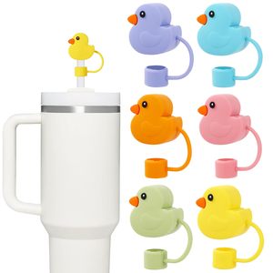 Cubierta de silicona reutilizable para pajita con diseño de pato colorido y patito lindo, protector de punta de pajita de 10 mm/0.4 pulgadas, estilo animal en colores pastel - Product Image 2