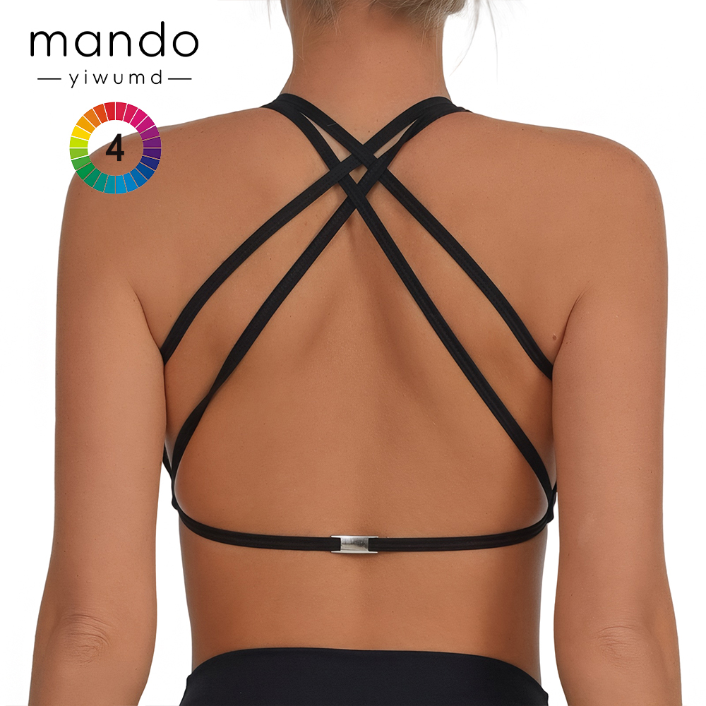 Wholesale Custom Logo Women's U Neck Cross Back Quick Dry Yoga Bra Athletic Gym Running Fitness Workout Top