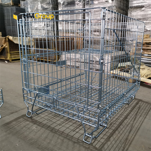 HM kandang penyimpanan botol anggur baja logam galvanis jaring kawat lipat susun gudang gaya Euro - Product Image 1