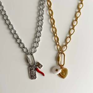 18K PVD Gold Stainless Steel <b>Necklaces</b> with Heart Oval Round Anchor Carabiner Clasps | DIY Charm Holder Chains for Jewelry - Product Image 4