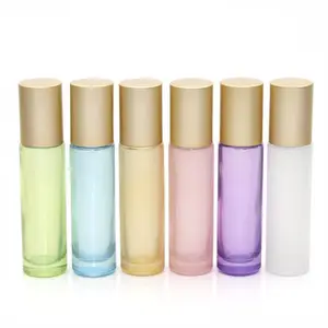 10Ml Parel Roze Blauw Parfum Glas Roller Fles Matte Gouden Deksel Cosmetische Roll Op Fles