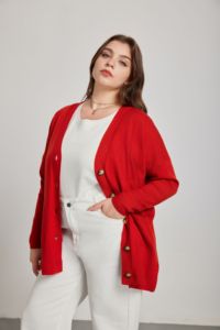 <strong>Women</strong> Winter Clothes 2026 Knit <strong>Cardigan</strong> in <strong>Red</strong> Button Closure with Side Slits and V Neck Functional Pockets for Wholesale - Product Image 4
