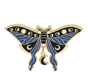 Custom Hard Moth Butterfly Enamel Pin Moon Phase Brooch Bag Clothes Lapel Pin