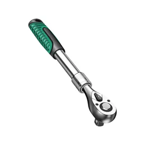 Chave de raquete telescópica de 1/4" CR-V de liberação rápida com 72 dentes, chave de torque flexível automática verde