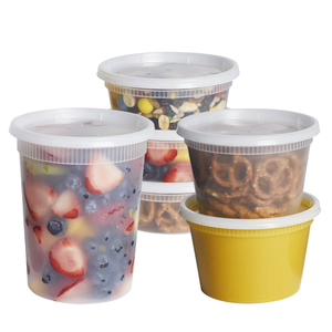 8 12 16 24 32 oz Tazas de sopa transparentes para microondas Contenedores de plástico de grado alimenticio con tapas para almacenamiento de alimentos Deli - Product Image 1