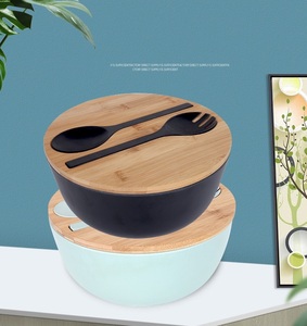 Amazon của bán chạy nhất thân thiện với môi sợi tre Bát salad với nắp tre, nĩa và muỗng, đa chức năng đơn giản Bát salad - Product Image 5
