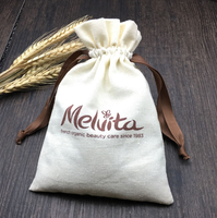 Petite pochette en mousseline de coton à cordon personnalisable, sac cadeau réutilisable écologique avec logo imprimé pour petits cadeaux