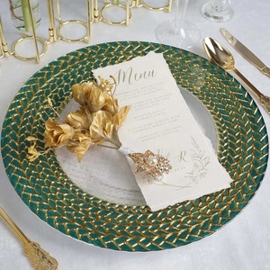 Haute qualité 13 "luxueux vert sarcelle or tressé jante verre chargeur assiettes clair rond chargeur assiettes pour mariage dîner décor - Product Image 3