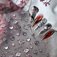 Autocollants 5D pour ongles, style gothique romantique sombre, roses, cœurs roses, épines, décalcomanies florales auto-adhésives, tatouages temporaires pour ongles, fournitures pour ongles