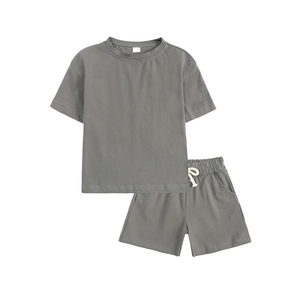 Ensemble décontracté 100 % coton pour garçons de 8 à 12 ans, unisexe, haut et bas personnalisés, en maille douce et confortable, couleur unie. - Product Image 1
